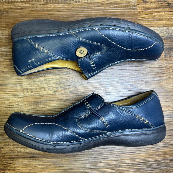 Clarks Unstructured size 10 Un Loop blue leather loafers slip on comfort - Picture 11 of 11